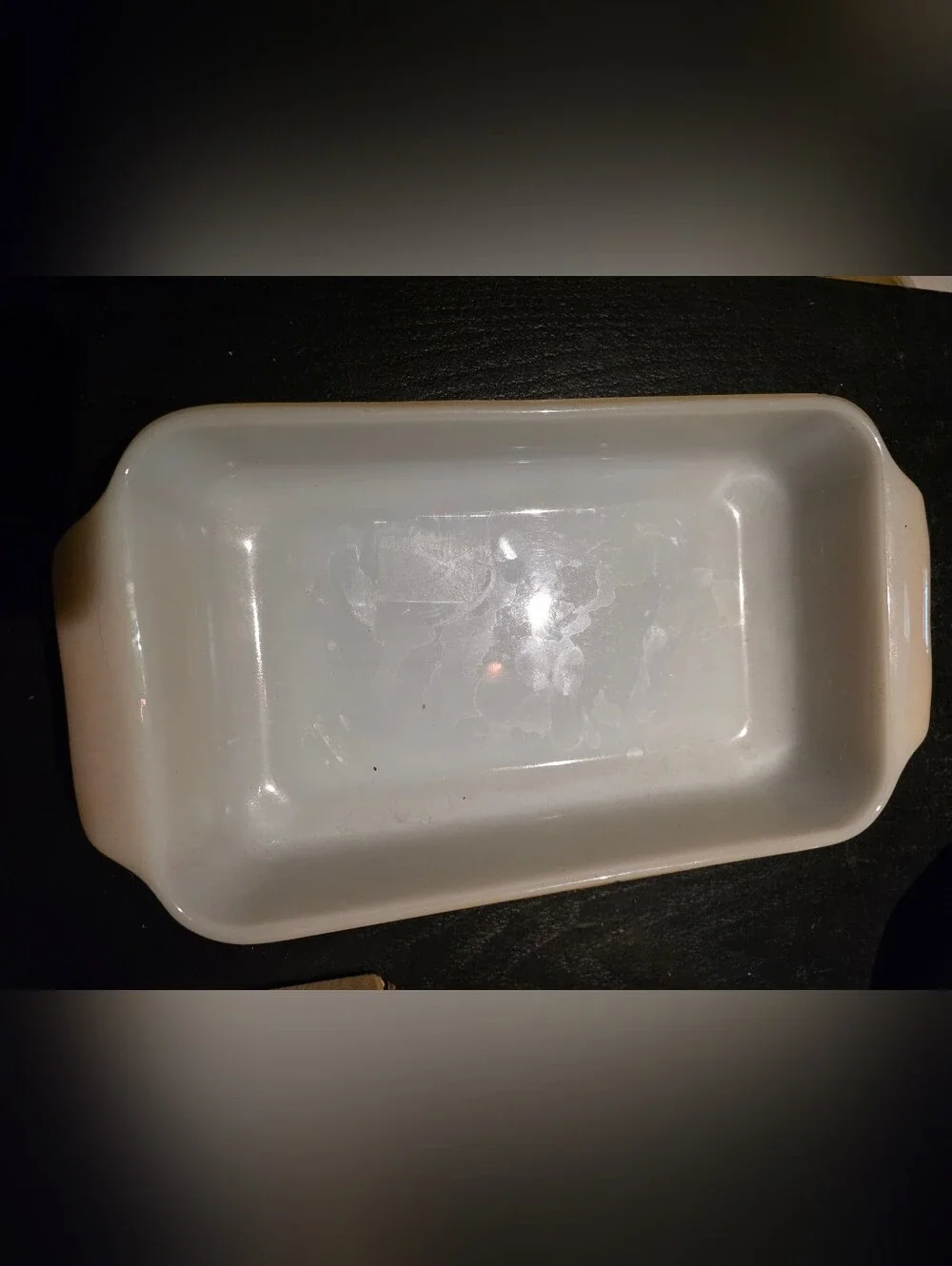 White Peach Fire King Ceramic Rectangular Baking Dish with Handles -
